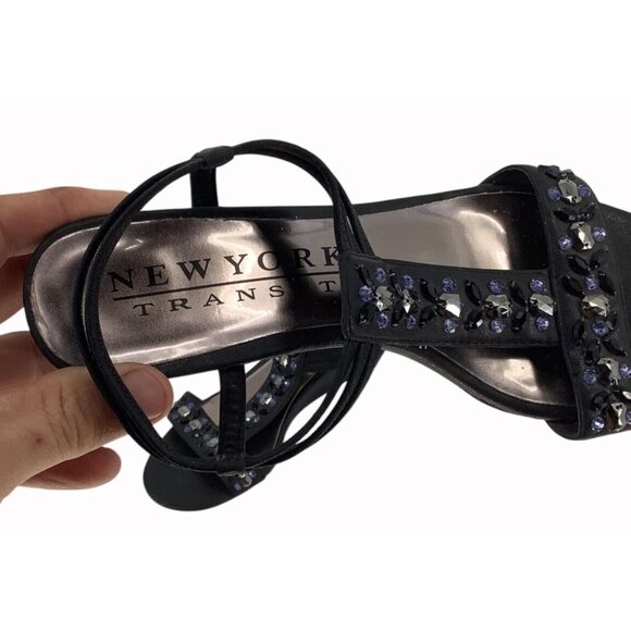 New York Transit Womens Black Rhinestone Wedge Sandals Size 8 - Picture 9 of 9